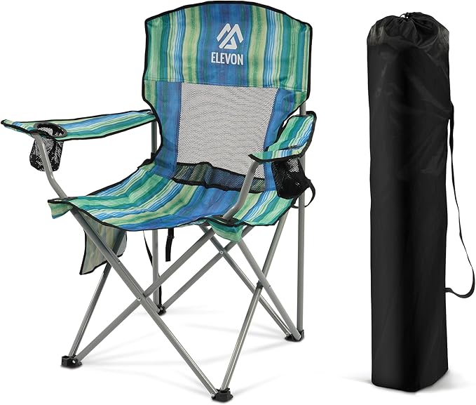 Camping Chair, Portable Folding Outdoor Chair with Arms, Cup Holder and Carry Bag