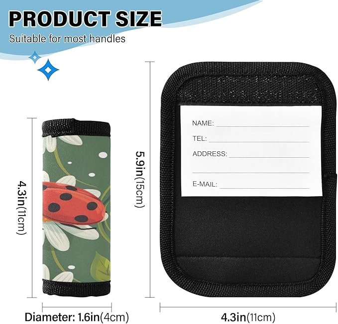Qilmy Cute Ladybug Luggage Handle Wrap 4Pack Luggage Identifiers Tag Comfort Handle Grips Cover for Stroller Suitcase Bag Airplane Travel Accessories1728