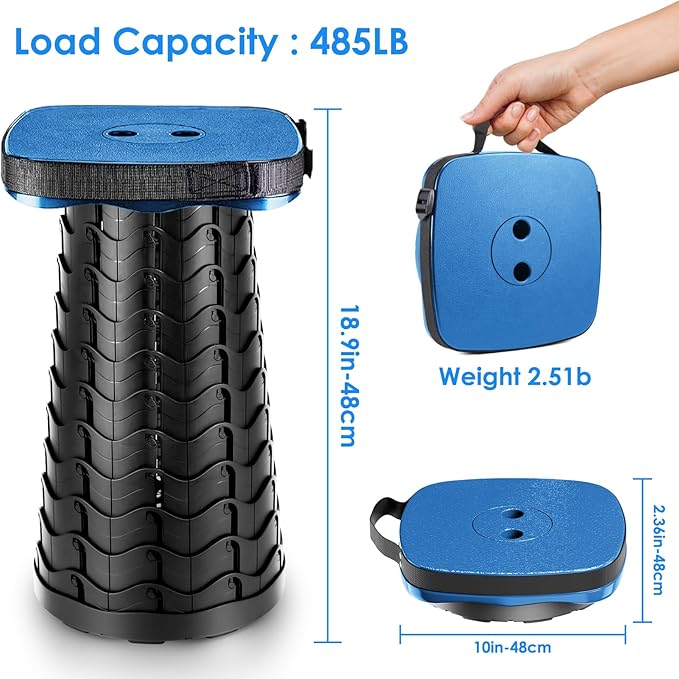 Collapsible Stool with Soft Removable Cushion & Waterproof Carry Bag - Lightweight Folding Stool, 485lbs Capacity, Portable for Adults, Camping, Fishing, Hiking, Outdoor, Travel