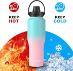 Insulate Stainless Steel Vacuum 32oz Double Walled Metal Hiking Water Bottle with Straw Lid, Wide Mouth Leak Proof for Kids, School