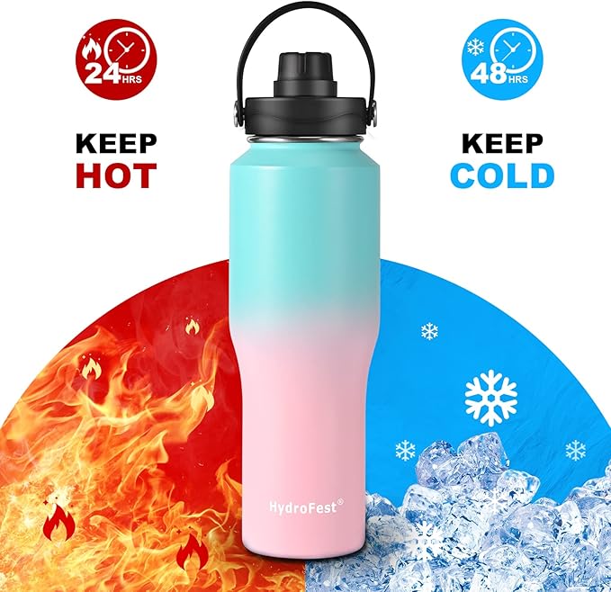 Insulate Stainless Steel Vacuum 32oz Double Walled Metal Hiking Water Bottle with Straw Lid, Wide Mouth Leak Proof for Kids, School