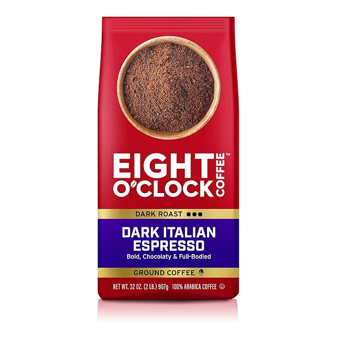 Eight O'Clock Coffee Dark Italian Espresso Ground Coffee, Medium Roast, 32 Ounce (Pack of 1) - Bold & Chocolaty
