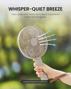 Claymore Handy A (Gray) Portable Handheld Fan - Rechargeable Foldable with Quiet BLDC Motor, USB-C Charging, 180° Adjustable Design, 6 Speed Settings, Personal Fan for Travel, Outdoor & Indoor Use