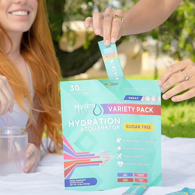 Electrolyte Powder Sugar-Free Hydration Packets Variety Pack HydroMATE 30 Sticks