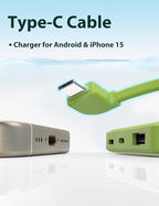 6000mah Ultra Slim Built in Cables Power Bank, Card Size Built in USB C Cords Battery Pack Portable Charger for Phones, 3 Output External Battery Pack Compatible with iPhone, Samsung, Deep Green