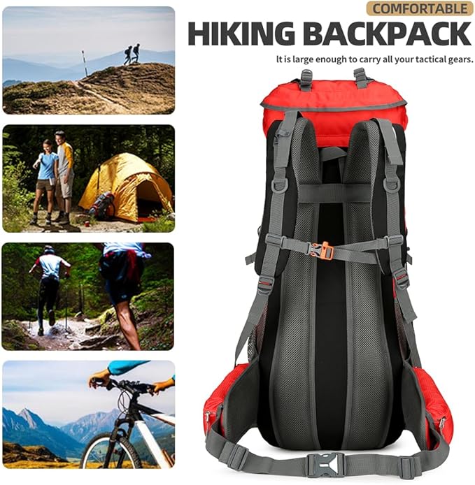 WintMing 75L Hiking Backpack with Rain Cover Waterproof Camping Backpack Shoes Warehouse for Men Women
