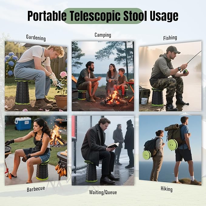 Upgraded Foldable Stool Thickened, Portable Collapsible Stool Retractable Stool for Fishing, Hiking Tours, BBQ, Parties, Outdoor Activities (Olive Green)