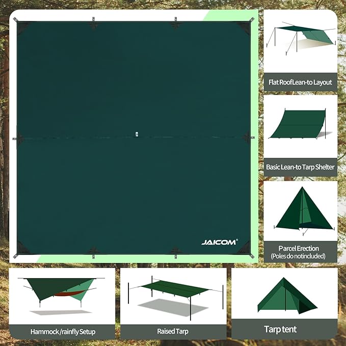 Waterproof Camping Tarp - 10X10ft Hammock Rain Fly, Ultralight & Portable & UV Protection Backpacking Tarp, Multifunctional for Outdoor Adventure, Hiking, Tent, Hammock