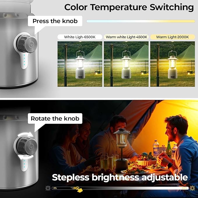 Camping Lantern Rechargeable, 8000mAh Power Bank, Telescopic Tent Light with 360° Lighting, Dual Light Source (LED & Vintage Filament), 3 Light Modes (2000K-6500K) Tent Lamp for Camping, Emergency