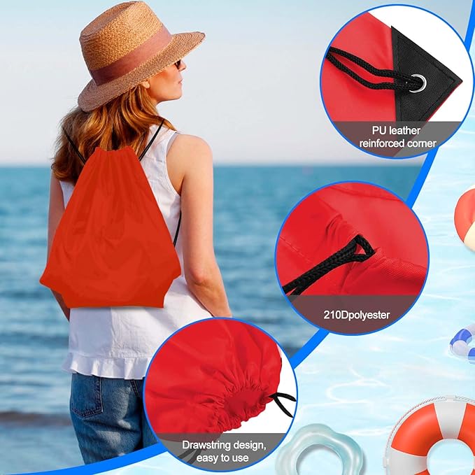 PLULON 2Pcs Drawstring Bags Bulk Red Drawstring Backpack String Backpack Cinch Sack Sport Gym Backpack Bags for Yoga Traveling Outdoor Sports