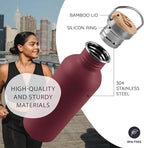 Bambaw 16 oz Water Bottle Non-insulated, Metal Water Bottle Red, Single Walled Stainless Steel Water Bottle, Leak Proof Water Bottle for School, BPA Free Water Bottle no Straw – Red Berry