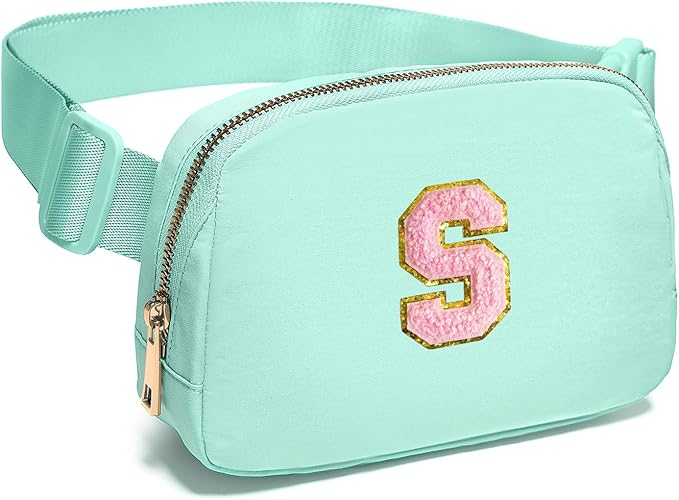 Gitus Belt Bag Fanny Pack Crossbody Bags with Initial Letter Patch Cute Stuff Birthday Gifts for Teenager Girls Trendy Preppy Stuff for Teen Girls Cool Stuff for Teens (Mint Green-S)