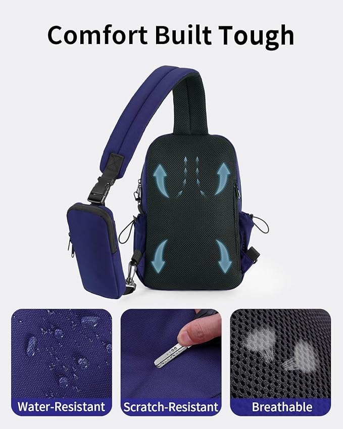 ECOHUB Crossbody Bags for Women Men, Anti-Theft RFID Blocking Roomy Sling Backpack with Sturdy SBS Zippers Water Resistant Chest Shoulder Bag Daypack with 9 Pockets Casual Walk Outdoor, Blue