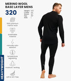 Merino.tech Men’s Merino Wool Base Layer Set – Zip-Up Heavyweight, Midweight Thermal Top & Bottom