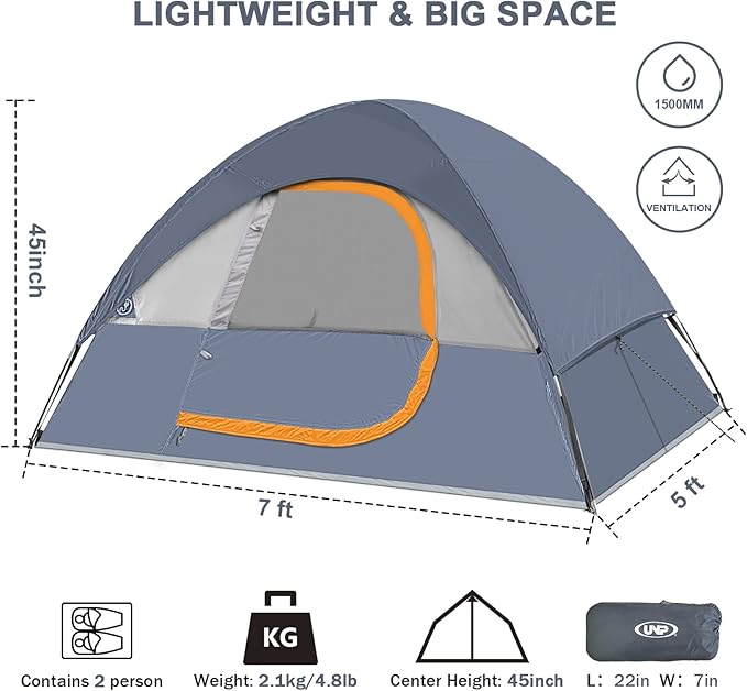 Camping Tent 2 Person, Waterproof Windproof Tent with Rainfly Easy Set up-Portable Dome Tents for Camping…