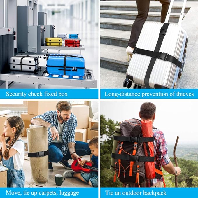 2Pieces Luggage Straps for Suitcase Travel Accessories TSA Approved, 80In Long Belts to Keep Your Suitcase Secure, Black Adjustable Bag Straps with Quick-Release Buckle for Travel Bag Closure