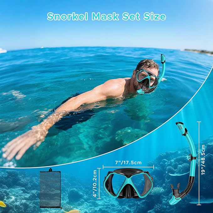 2 Pack Snorkeling Gear for Adults, Dry Snorkel, Mask Set Adult, Diving Scuba Mask, Scuba Gear, Swimming Goggles with Nose Cover, Swim Freediving Tempered Glass Panoramic View Travel Packages
