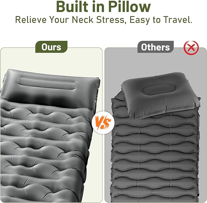 KASBAH Camping Sleeping Pad,6 inch Thick Inflatable Camping Mattress with Built-in Foot Pump and Pillow,Ultralight Sleeping Mat Backpacking Gear for Outdoor Hiking,Camping, Traveling and Tent