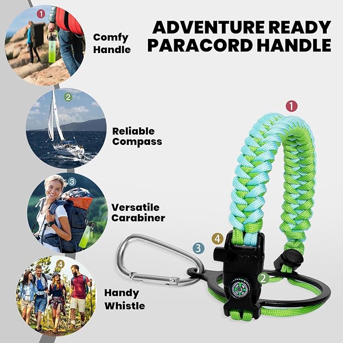 Insulated Water Bottle 24oz, Triple Wall Vacuum Stainless Steel (Cold for 48 Hrs, Hot for 24Hrs), Leak Proof & Non-BPA, 24oz Hydro Water Flask with Paracord Handle & Straw Spout Lids