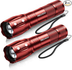 RECHOO LED Flashlight 2 Pack Red, Tactical Flashlights High Lumens with 3 Modes, Pocket Small Flash Light, Waterproof Zoomable Flashlights for Home Emergency, Camping Essentials (Battery Included)