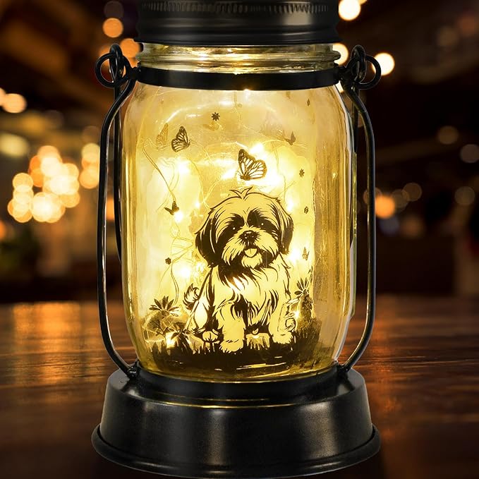 Maltese Dog Gifts for Women/Men Maltese Solar Lanterns Birthday Dog Lovers Lantern Pet Loss Dog Memorial Lights Solar Garden Decoration for Yard, Patio,Backyard,Porch Torches Light
