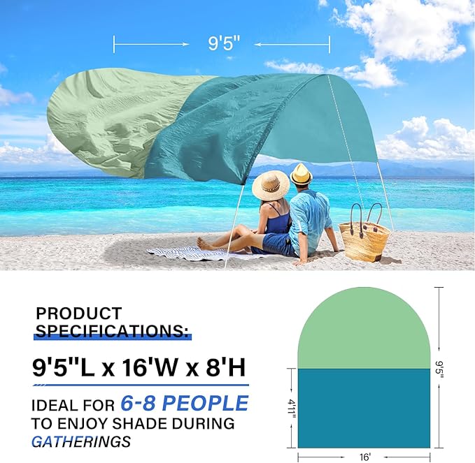 Beach Sun Shade Canopy,Beach Pop up Tent Sun Shade Sail for 8 People,Relying On Wind Power Umbrella Only 4 Lbs