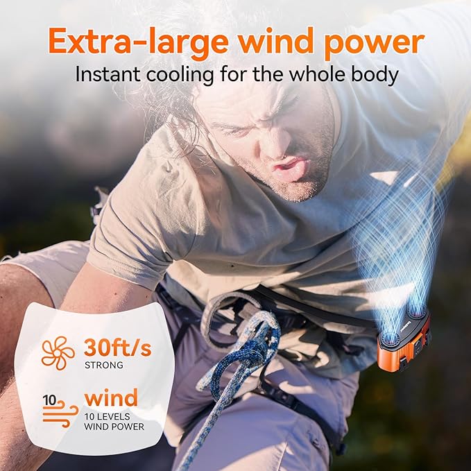 12000mAh Personal Waist Fan, USB Rechargeable Clip The Waist For Working,10 Speed & 40H Cooling and Heatstroke Prevention For Outdoor Travel Camping (orange, 12000mAh)