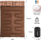 KingCamp Double Sleeping Bag for Adults, Queen Size 2 Person XXL Flannel Sleeping Bag, Waterproof Lightweight Flannel Quilt with 2 Pillows, Perfect for Couples Family Camping Hiking