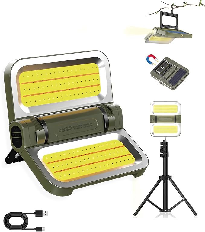 2400LM Rechargeable Camping Lantern – Folding Portable Solar Camping Light for Tent & Power Outages, Magnetic Base, 1/4" Screw Adapter, USB-C & Solar Powered for Hiking,Outdoors