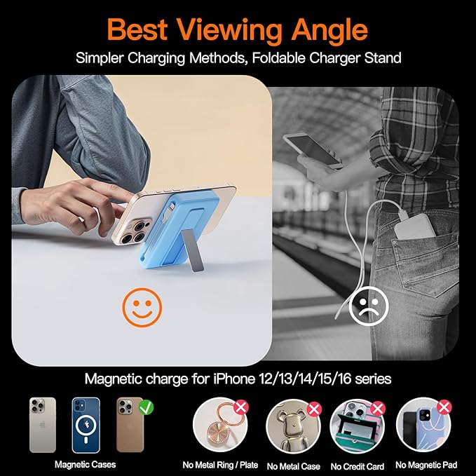 2025 Latest Portable Charger, 16800mAh Magnetic 15W Wireless Power Bank with 2 Built in Cables, LED Display Battery Pack Travel Essentials for iPhone 17/16/15/14/13/12/Pro/Mini/Pro Max