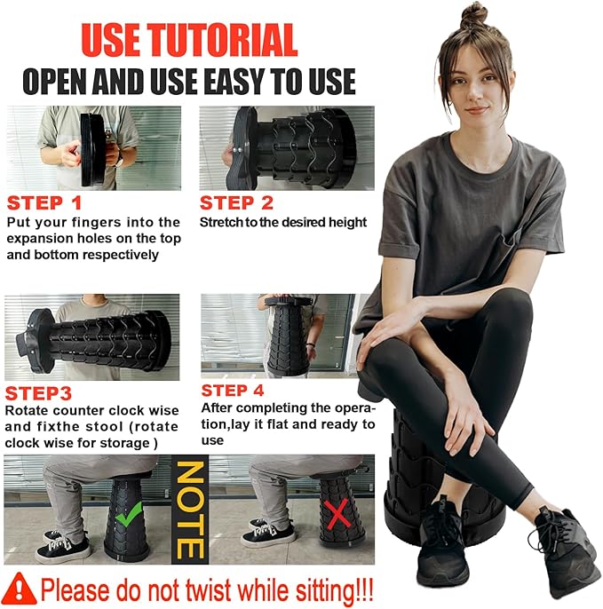 2PCS Upgraded Collapsible Stool Thickened Set, Portable Stool Folding Stools, Foldable Chair for Camping Fishing Hiking BBQ and Outdoor Activities - Max 400lbs（Black）