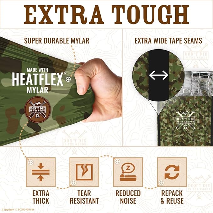 Emergency Sleeping Bag with Hood | Ultralight, Waterproof, Thermal Mylar Sleeping Bag Liner | Survival Bivy Space Blanket Bivey for Hiking, Backpacking, Earthquake, Camping, 72 Bug Out, Survival Kit