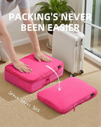6 Set Compression Packing Cubes for Travel, Large Medium Small Luggage Organizers (Rose Red)