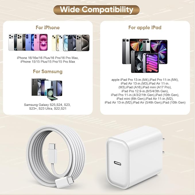 iPhone 16/15 Charger Fast Charging,3Pack 20W PD Type C Port Fast Charging Wall Plug 6FT Long USB C to C Woven Cable USB-C Charger for iPhone 16 Pro Max /15 Plus,iPad Pro 12.9/11,Air 5/4, Mini,AirPods