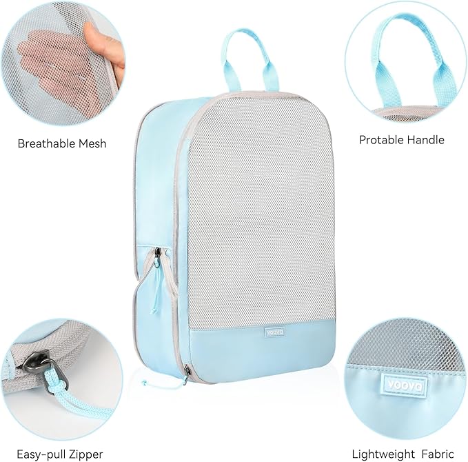 Voova 6 Set Compression Packing Cubes, Travel Accessories Expandable Packing Organizer Bags Set for Carry on Suitcase, Durable Luggage Packing Cubes for Travel Essentials, Blue