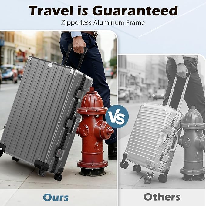 Krute Luggage Sets 2 Pieces 20 28 Inch Aluminum Frame Luggage With Wheels Hardside PC No Zipper Suitcase with USB Charger