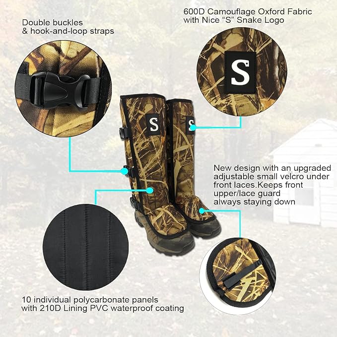 Snake Gaiters for Men & Women,Sturdy Snake Bite Proof Boots,Adjustable Snake Guards,Hiking Gaiters with Storage Pouch.
