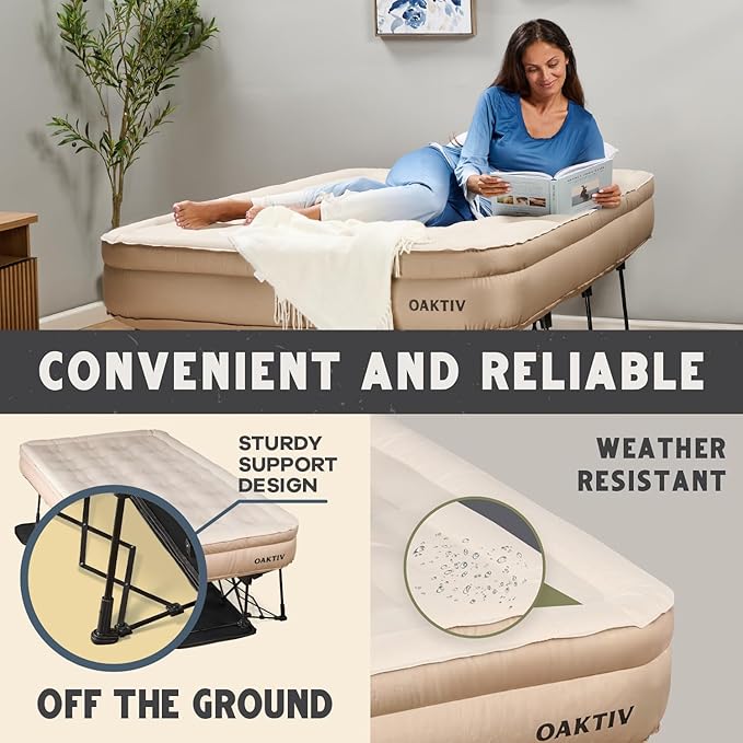 Twin Air Mattress with Frame, Self Inflating/Deflating Bed for Adults - PeakRest Blow Up Bed, Camping Cot with Mattress for Adults - Portable Twin with Travel Rolling Case on Wheels