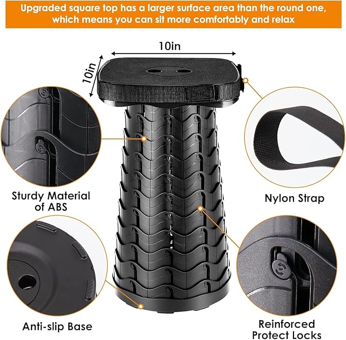 2 Pack Collapsible Stool with Soft Removable Cushion & Waterproof Carry Bag - Lightweight Folding Stool, 485lbs Capacity, Portable for Adults, Camping, Fishing, Hiking, Outdoor, Travel