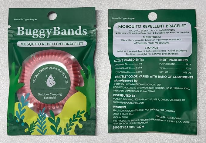 BuggyBands Mosquito Bracelets, 30 Pack Individually Wrapped, DEET Free, Natural and Waterproof Band for Adults & Kids