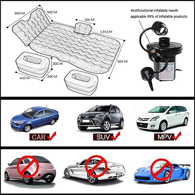 Inflatable Car Air Mattress Back Seat Bed with Air Pump,Portable Thickened Car Travel Camping Sleeping Air Mattress Blow Up Bed for Car Universal SUV