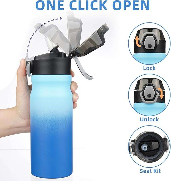 BJPKPK Water Bottle With Straw 18oz Insulated Water Bottles Reusable Stainless Steel Metal Thermo With Leak Proof Lockable Lid And Carry Handle,Sky