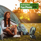 20000mAh Camping Fan, Rechargeable Battery Operated with 360° Rotatable Hook, 400 Lumes Light, 270° Pivot, 4 Speeds, 58Hrs Battery Powered Fan for Outdoor Tent Car Trip BBQ Hurricane Power Outages