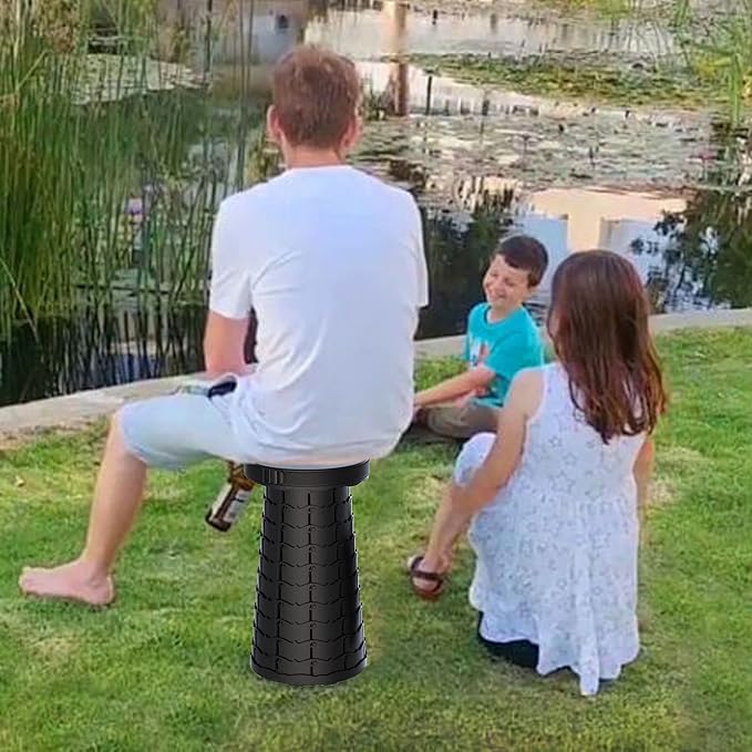 ALEVMOOM Collapsible Stool with Cushion, Portable Telescoping More Sturdy Load Capacity 200kg, Retractable Adjustable Camping Folding Stool for Outdoor Hiking BBQ Climb