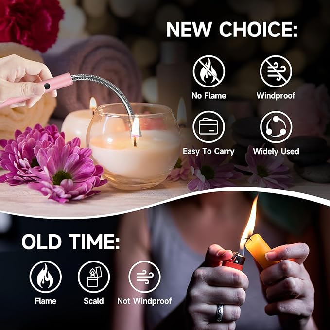 2 Pack Electric Candle Lighter Flameless Arc Windproof Flexible Long Neck USB Rechargeable Lighter for BBQ Grill Fireworks Camping.(Rose Gold)