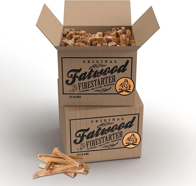 Fatwood Fire Starter Sticks 10-lb Box 2-Pack - Indoor or Outdoor All Natural Pine Fire Starters for Campfires, Fireplace, Firepit, Wood Stove, or BBQ Grill - Kindling Wood Firewood by Pure Garden