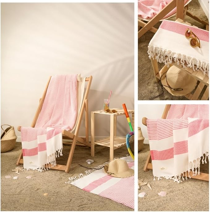 Ruvy Home Basics 2 Pack Turkish Beach Towels – Oversized Quick-Dry Bath Towels (40 x 72 Inches) – 100% Cotton Large Towels for Pool, Yoga, Travel, Camping Essentials, and Bathroom Decor - Coral