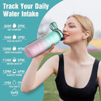 OLDLEY Water Bottle, 32oz Motivational Sports Water Bottle with Time Marker - Times to Drink - Tritan, BPA Free, Wide Mouth Leakproof, Bubble Gum (1 Bottle)