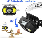 LED Headlamp Battery Powered, Headlight COB 2pcs 1500 Lumens, AAA Batteries Included, 7 Light Modes with Red Light, Headlamps IPX5 Waterproof Suitable for Camping, Jogging and Hiking