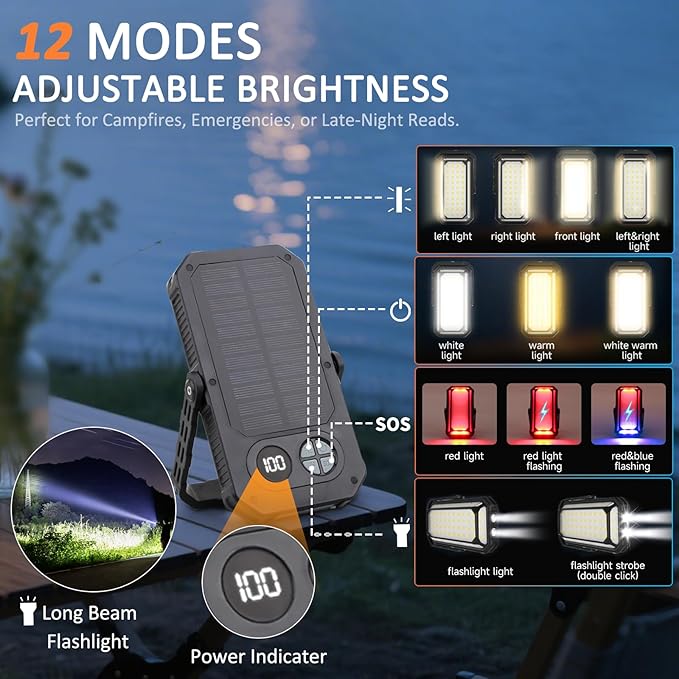 Camping Lantern LED Rechargeable - up to 120+ Hours, 10000mAh Portable Camping Lights with Redlight &12 Light Modes, LCD Display, Dimmable, Waterproof, Camping Lantern for Power Outages, Hurricane